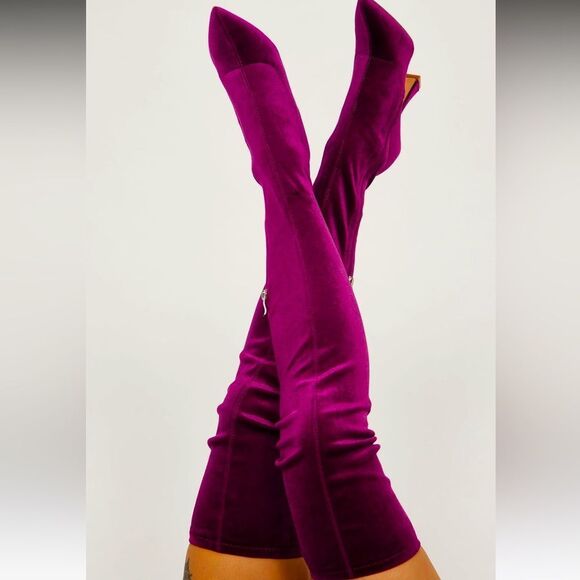 NWT Smash Shoes- Malia Over The Knee Boot (Burgundy) Velvet - Picture 1 of 6